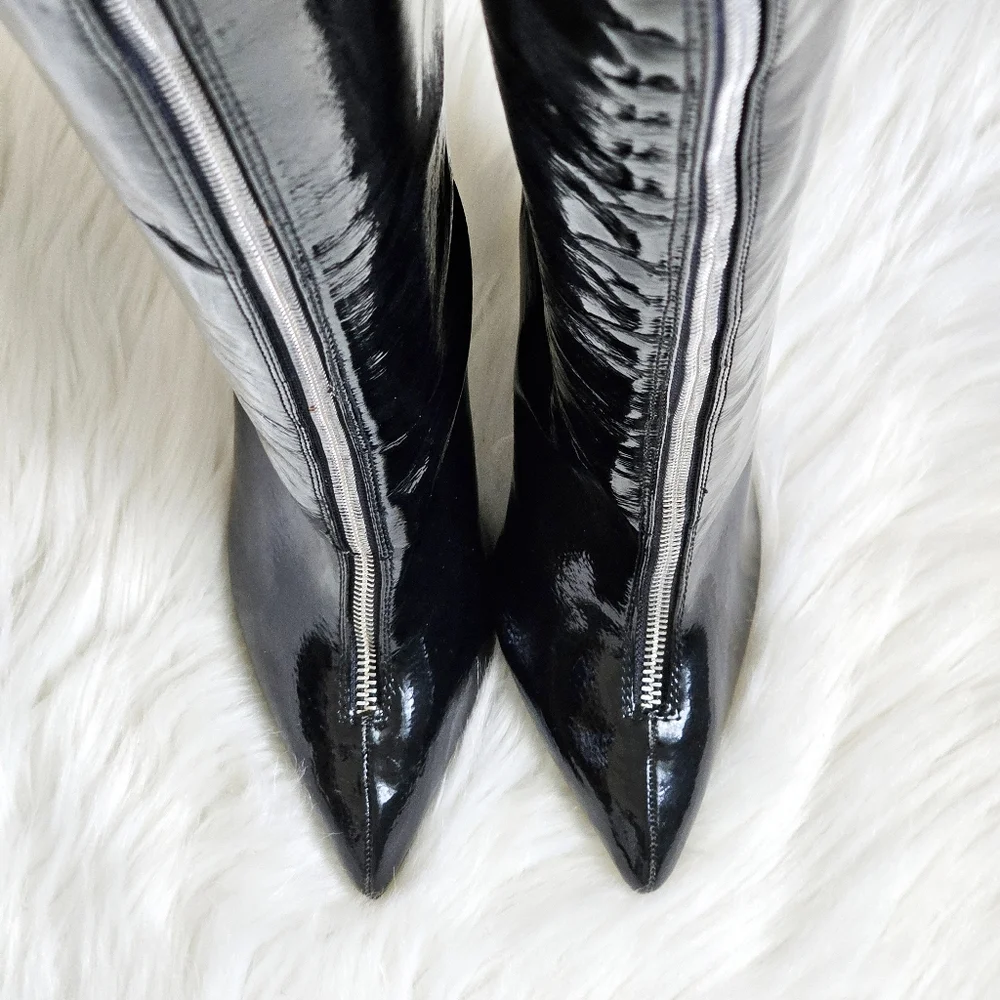 NWOT Forever 21 Black Faux Patent Leather Thigh-High Over-the-Knee Boots Sz 5.5